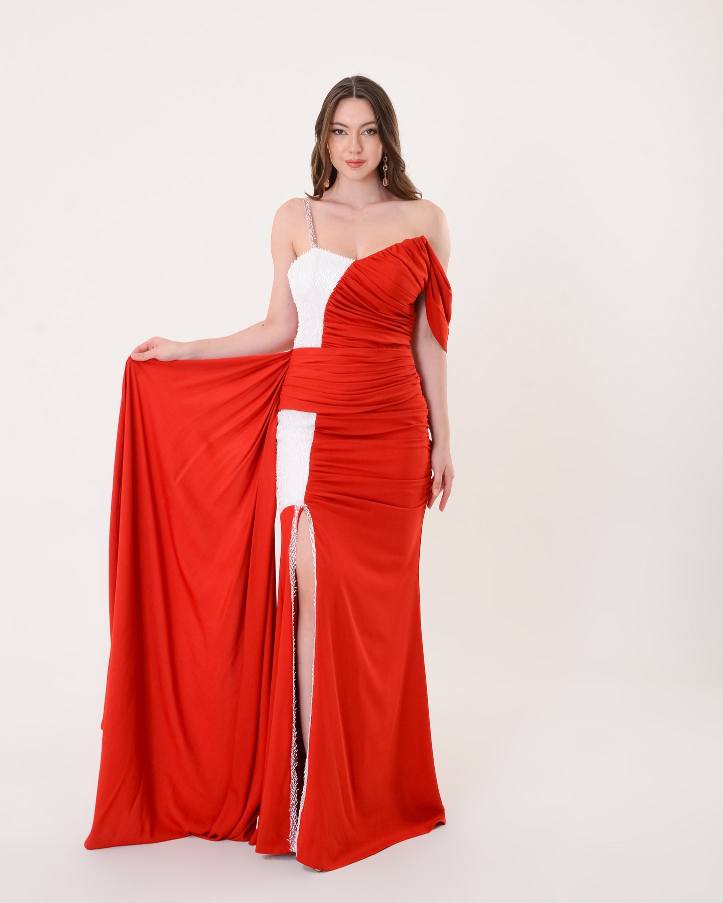 Luxury Color Block Evening Gown - One Shoulder Draped Formal Dress | New Season