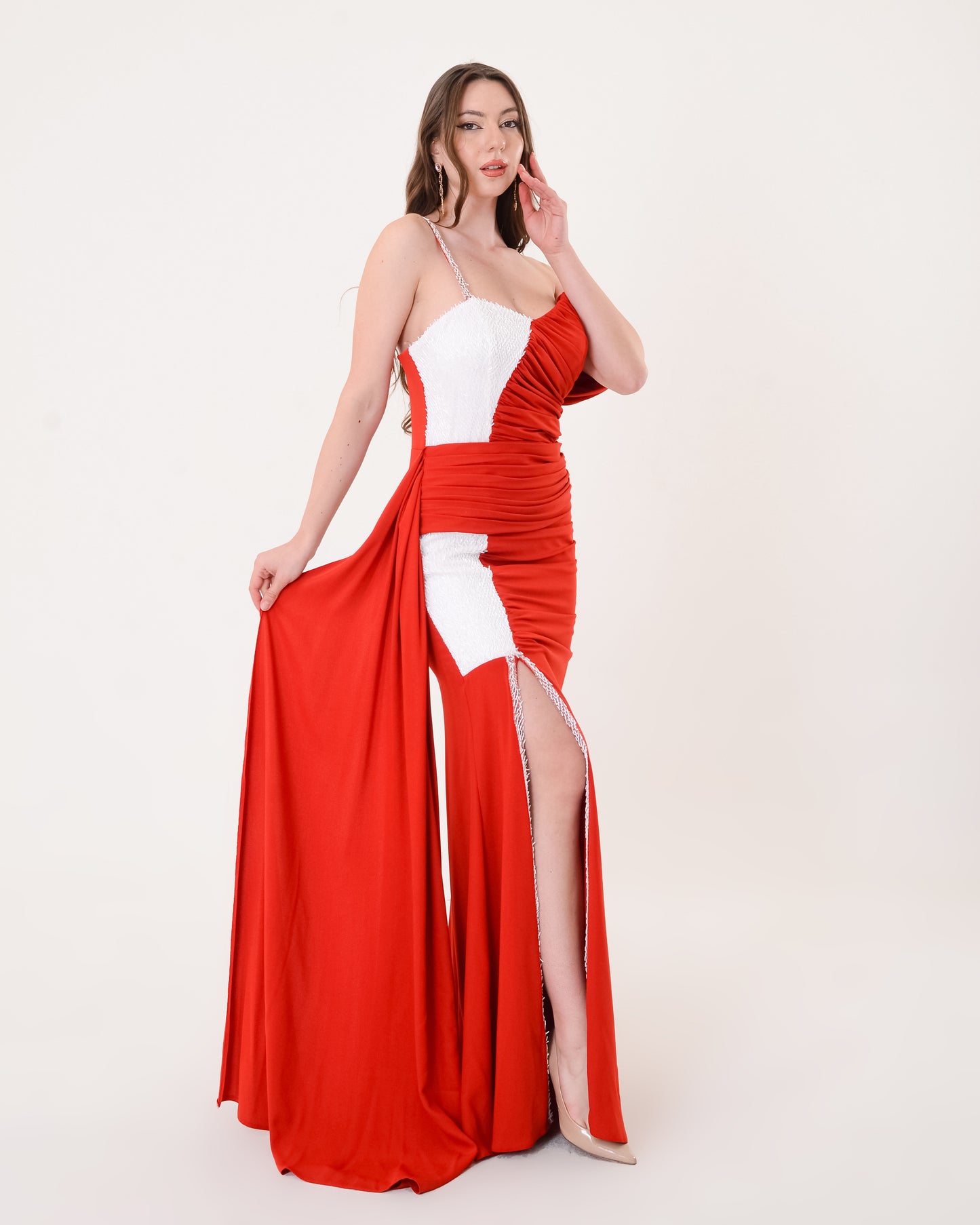 Luxury Color Block Evening Gown - One Shoulder Draped Formal Dress | New Season