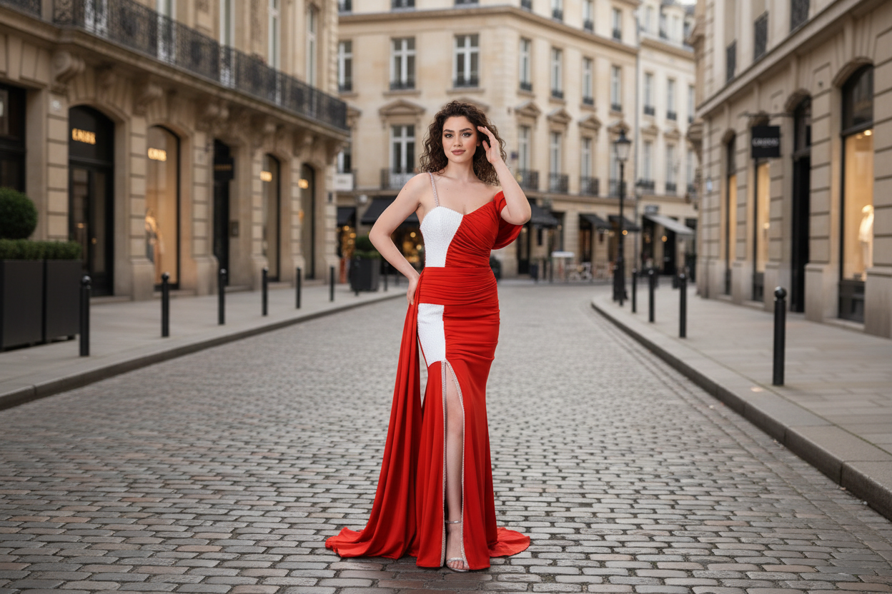 Luxury Color Block Evening Gown - One Shoulder Draped Formal Dress | New Season