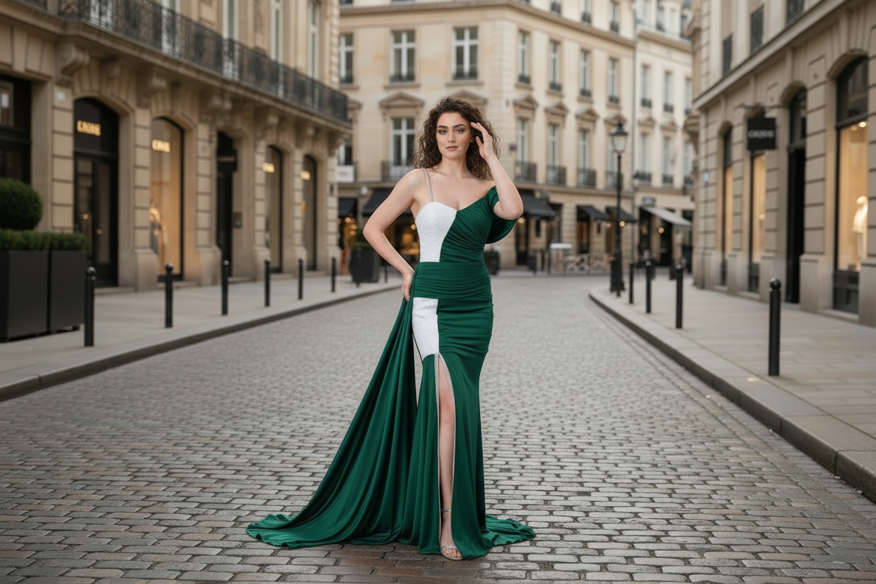 Luxury Color Block Evening Gown - One Shoulder Draped Formal Dress | New Season