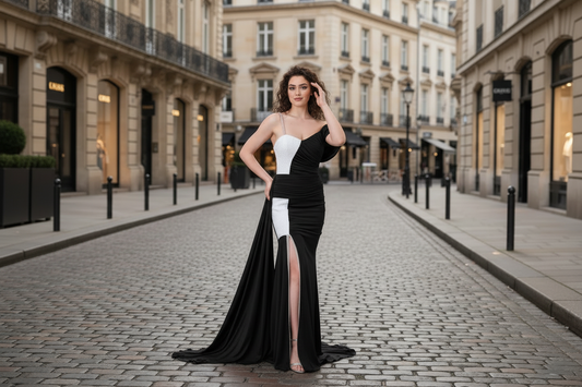 Luxury Color Block Evening Gown - One Shoulder Draped Formal Dress | New Season